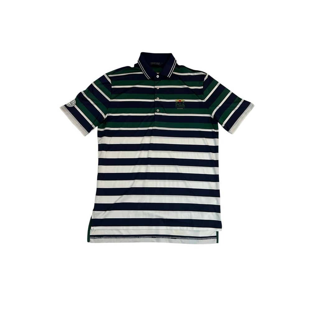 Polo Golf Ralph Lauren PGA Stripe Button Up Top Green Navy Preppy Regency Shirts